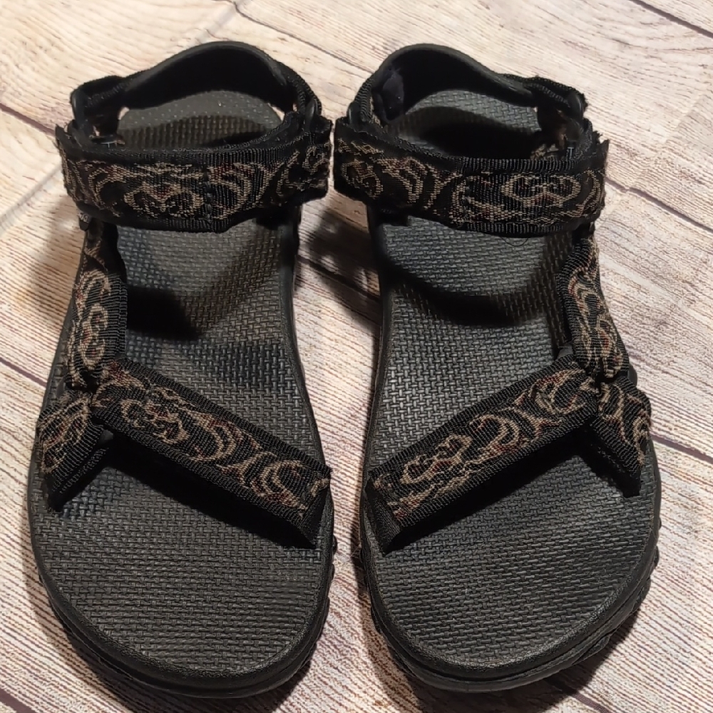 Teva Men's Outdoor Hiking Swim Sandals Black & Tan with Adjustable Straps Size 9